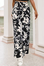 Load image into Gallery viewer, Black & White Floral Wide-Leg Pants