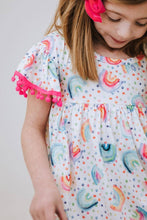 Load image into Gallery viewer, Rainbow Dot Pom Pom Girls Dress