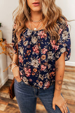 Load image into Gallery viewer, Navy Floral Elastic Hem Blouse
