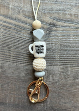 Load image into Gallery viewer, Grey Coffee Teach Repeat Silicone Bead Lanyard