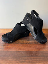 Load image into Gallery viewer, Carley Black Suede Croc Wedge