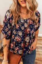 Load image into Gallery viewer, Navy Floral Elastic Hem Blouse