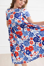 Load image into Gallery viewer, Happy 4th Floral Pocket Twirl Dress
