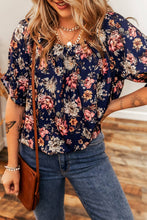 Load image into Gallery viewer, Navy Floral Elastic Hem Blouse