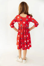 Load image into Gallery viewer, Husker 3/4 Sleeve Twirl Dress