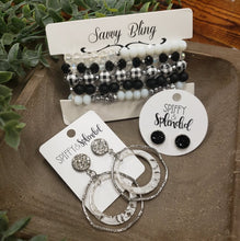 Load image into Gallery viewer, White & Black Christmas Buffalo Plaid Bracelet Stack