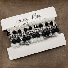 Load image into Gallery viewer, White & Black Christmas Buffalo Plaid Bracelet Stack