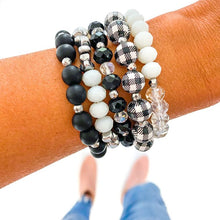 Load image into Gallery viewer, White & Black Christmas Buffalo Plaid Bracelet Stack