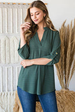 Load image into Gallery viewer, Heimish Roll-Up Sleeve Mandarin Collar Top
