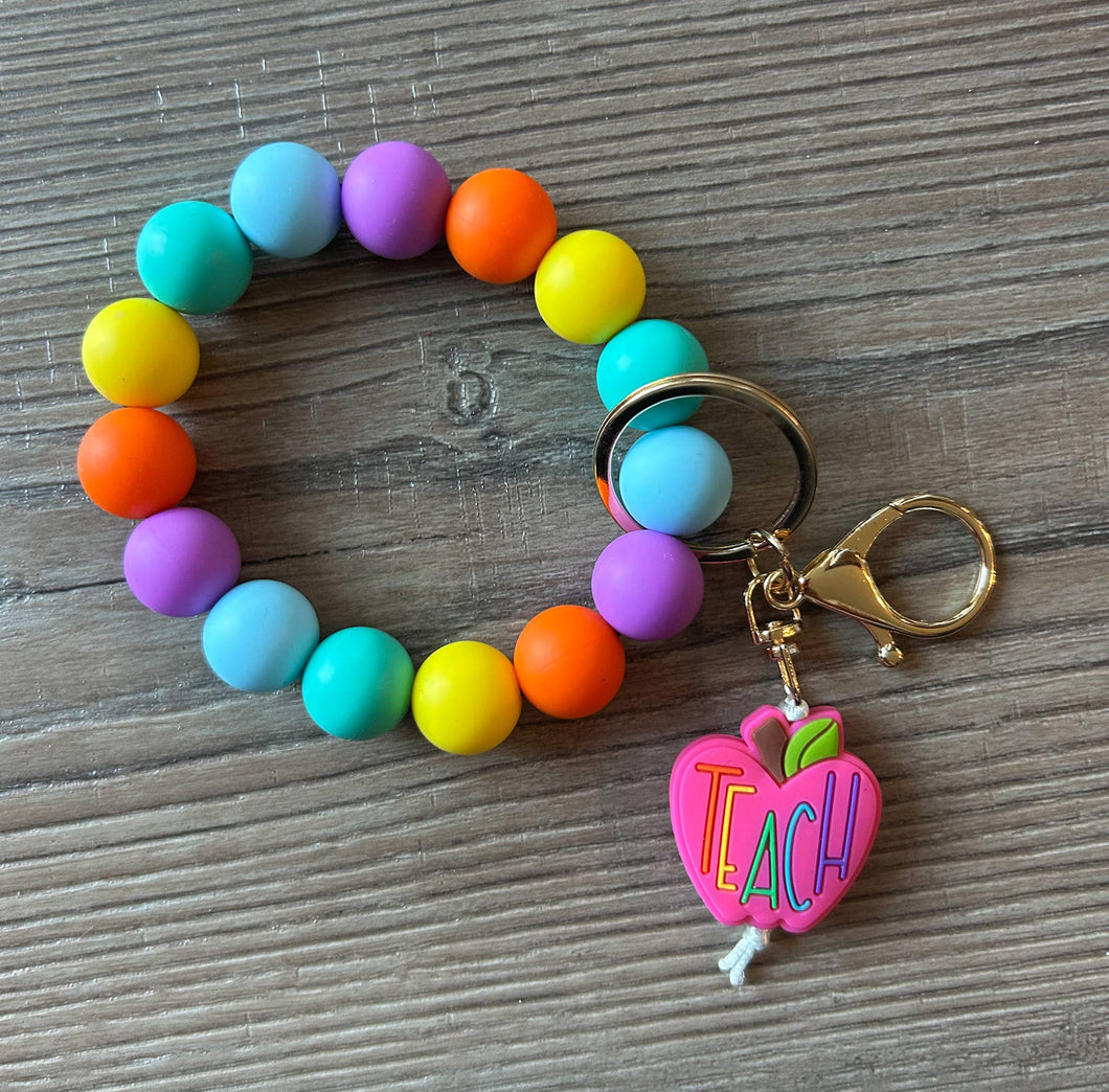 Pink Apple Colorful Teacher Wristlet Keychain