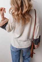 Load image into Gallery viewer, Floral Boho Textured Knit Drawstring V Neck Blouse
