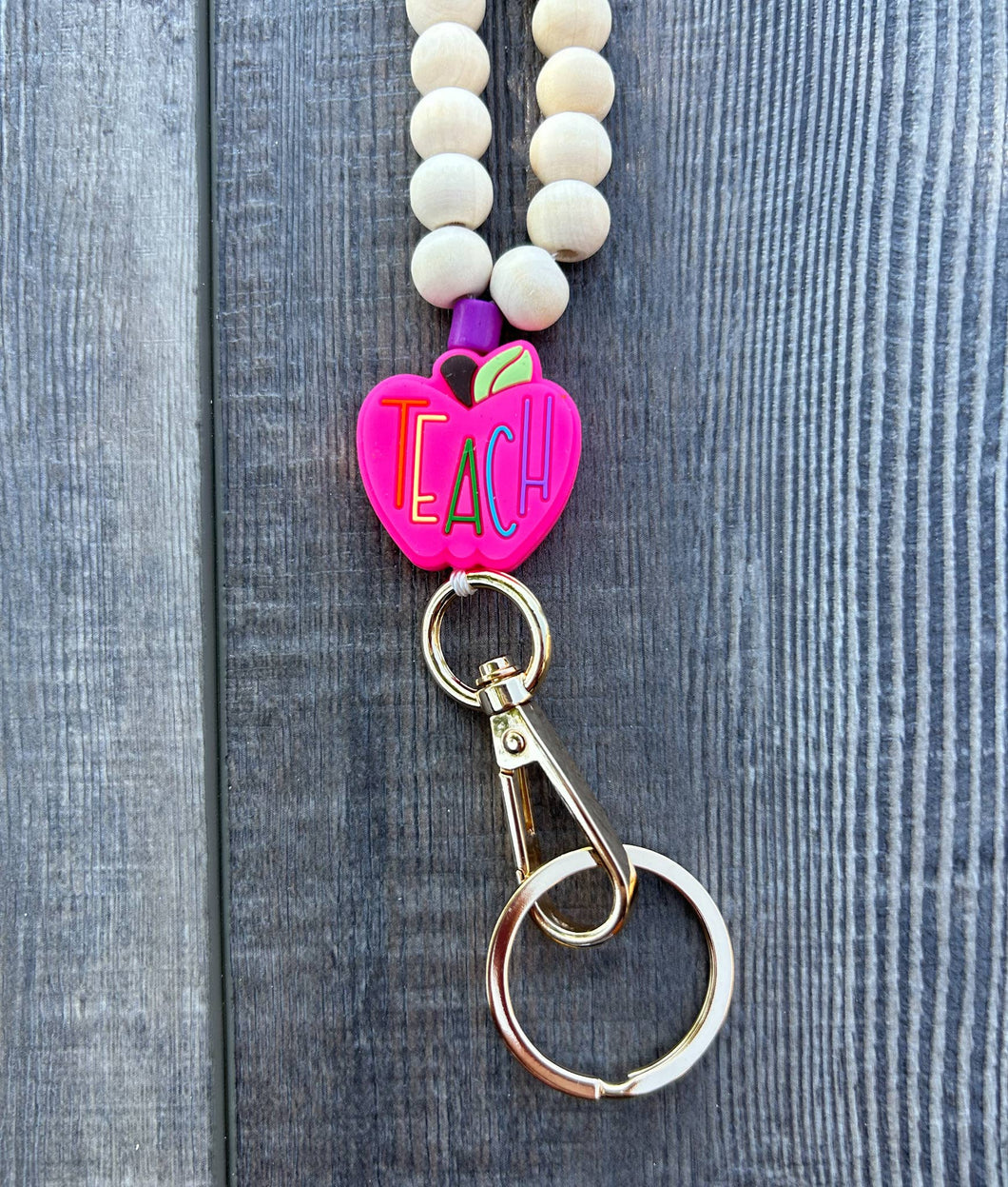 Pink Apple Teach Lanyard with Breakaway Clasp