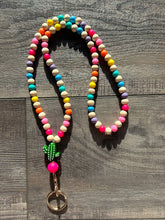 Load image into Gallery viewer, Colorful Beaded Teacher Lanyard with Cactus
