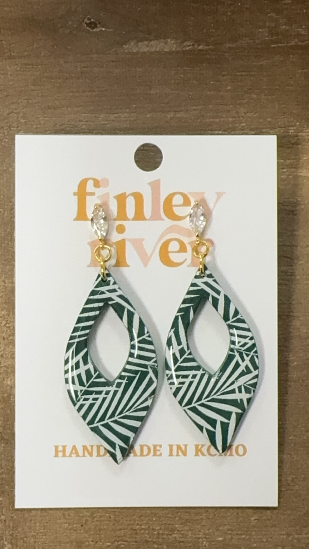 Finley River Diamond Green Leaf Drop Earrings