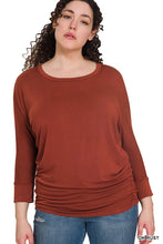 Load image into Gallery viewer, Plus Rayon Boat Neck 3/4 Sleeve with Shirred Hem
