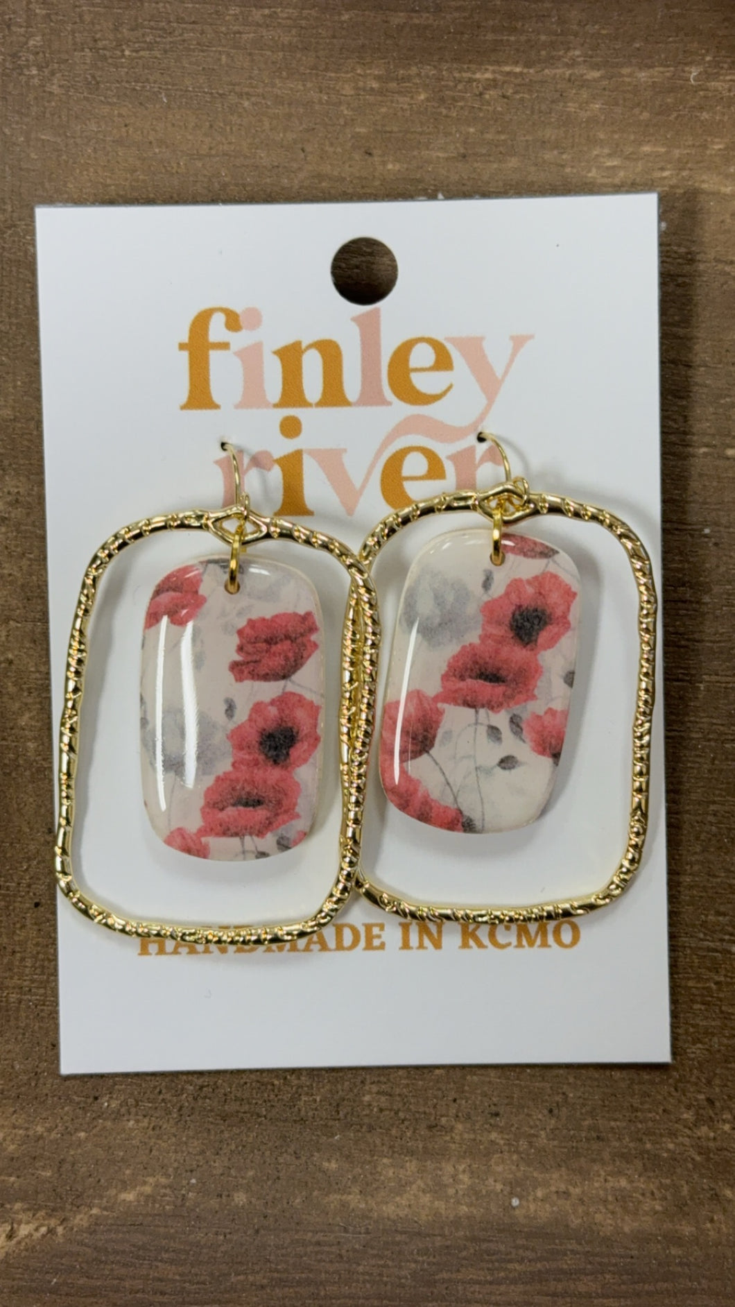 Finley River Ruby Flower Gold Band Earrings