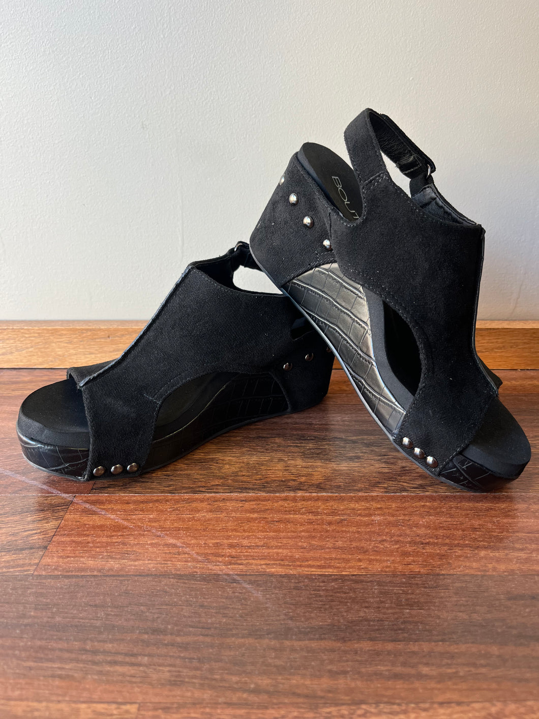 Carley Black Suede Croc Wedge