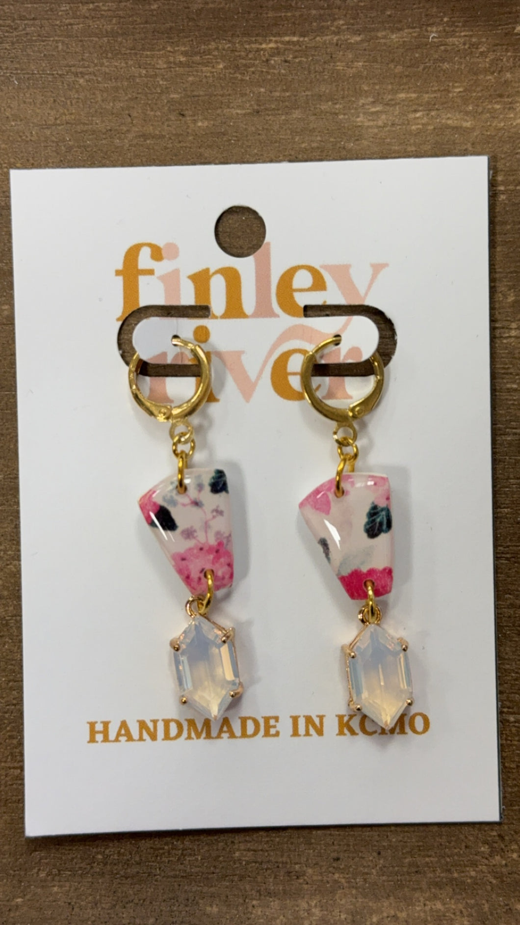 Finley River Pink Flower Diamond Pendant Earrings