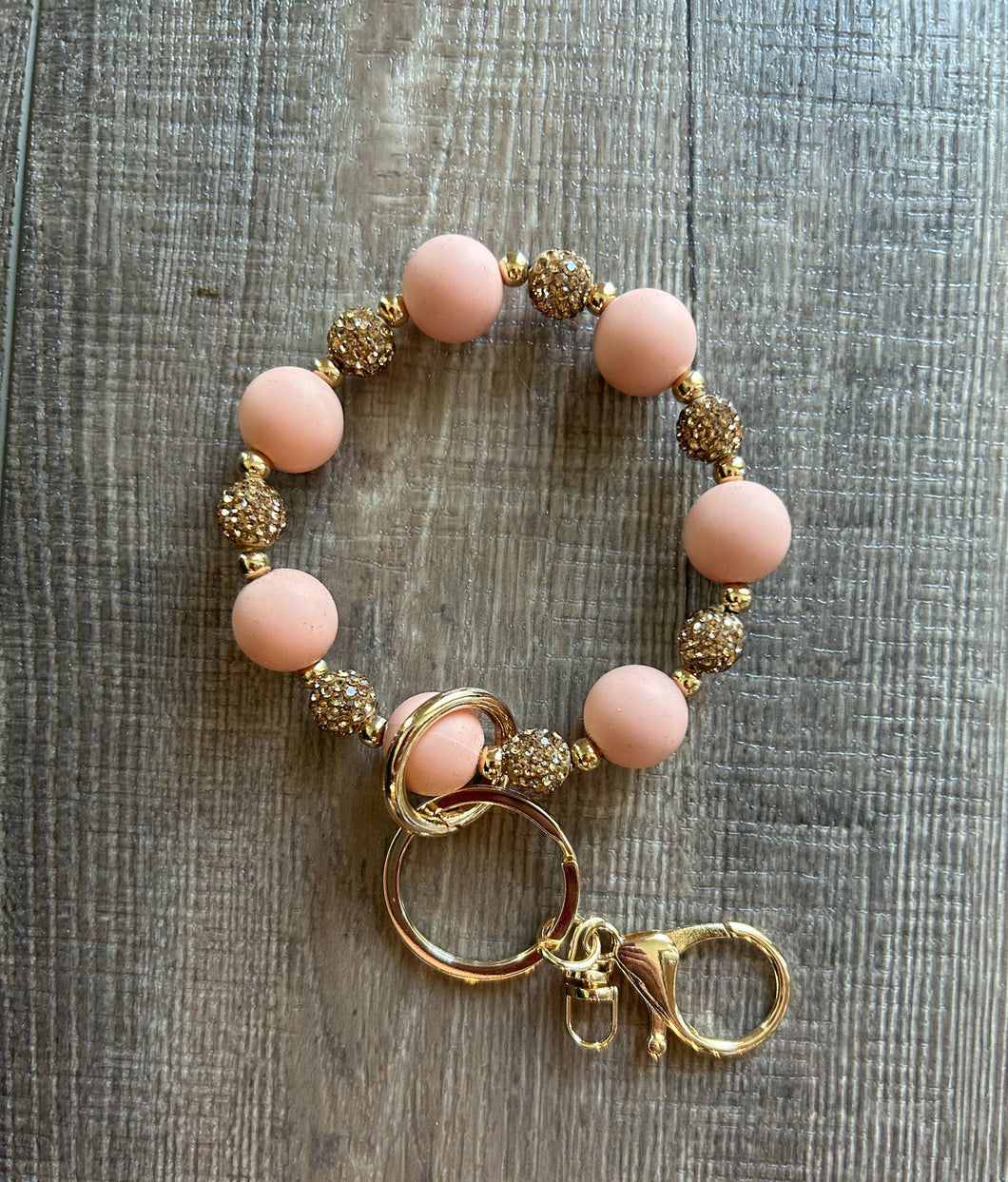 Sparkly Gold and Peach Wristlet Keychain