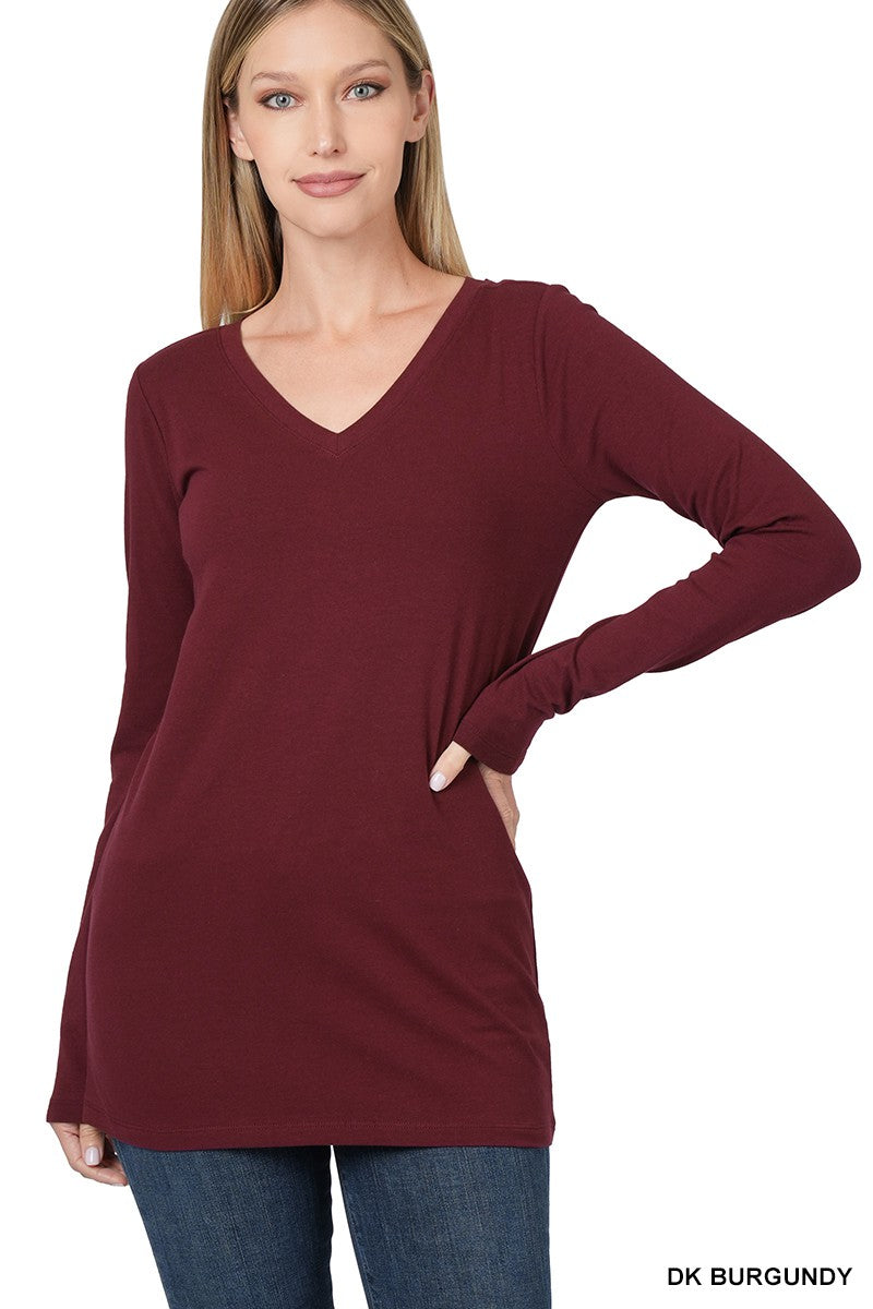 Cotton V Neck Long Sleeve Top