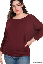 Load image into Gallery viewer, Plus Rayon Boat Neck 3/4 Sleeve with Shirred Hem
