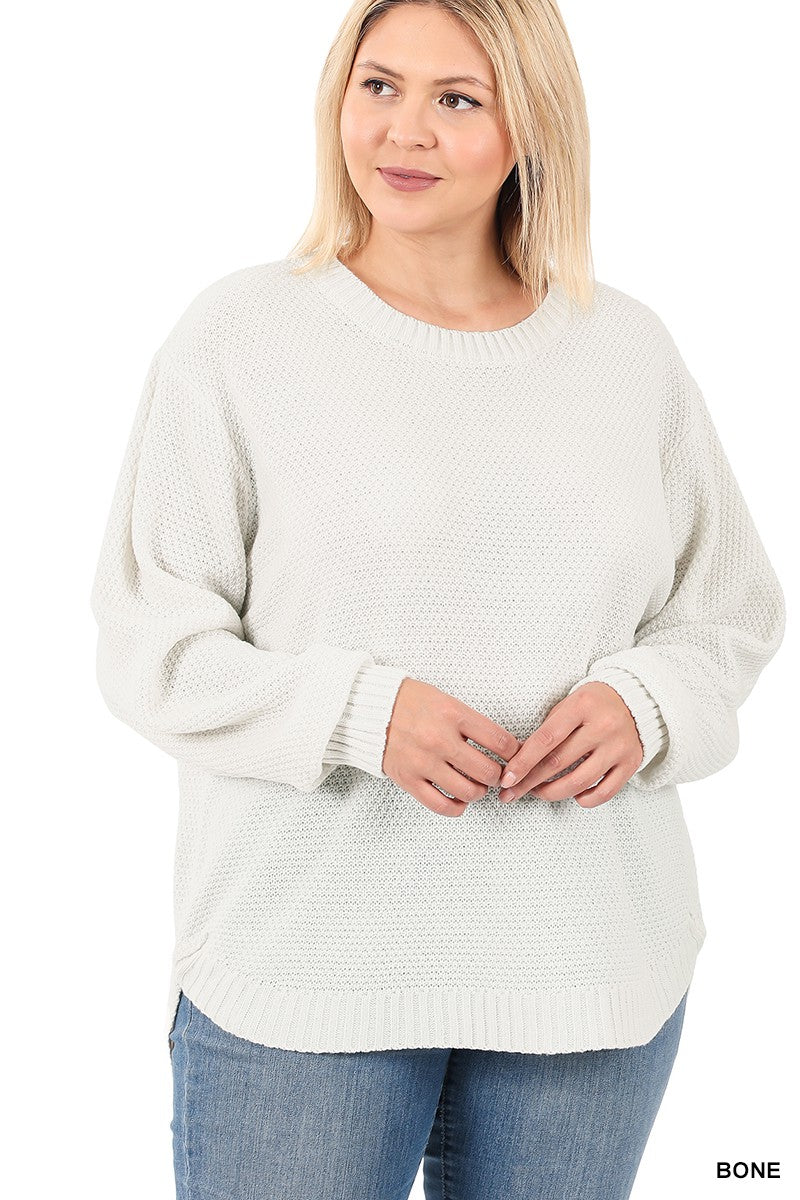 Plus High-Low LS Round Neck Sweater