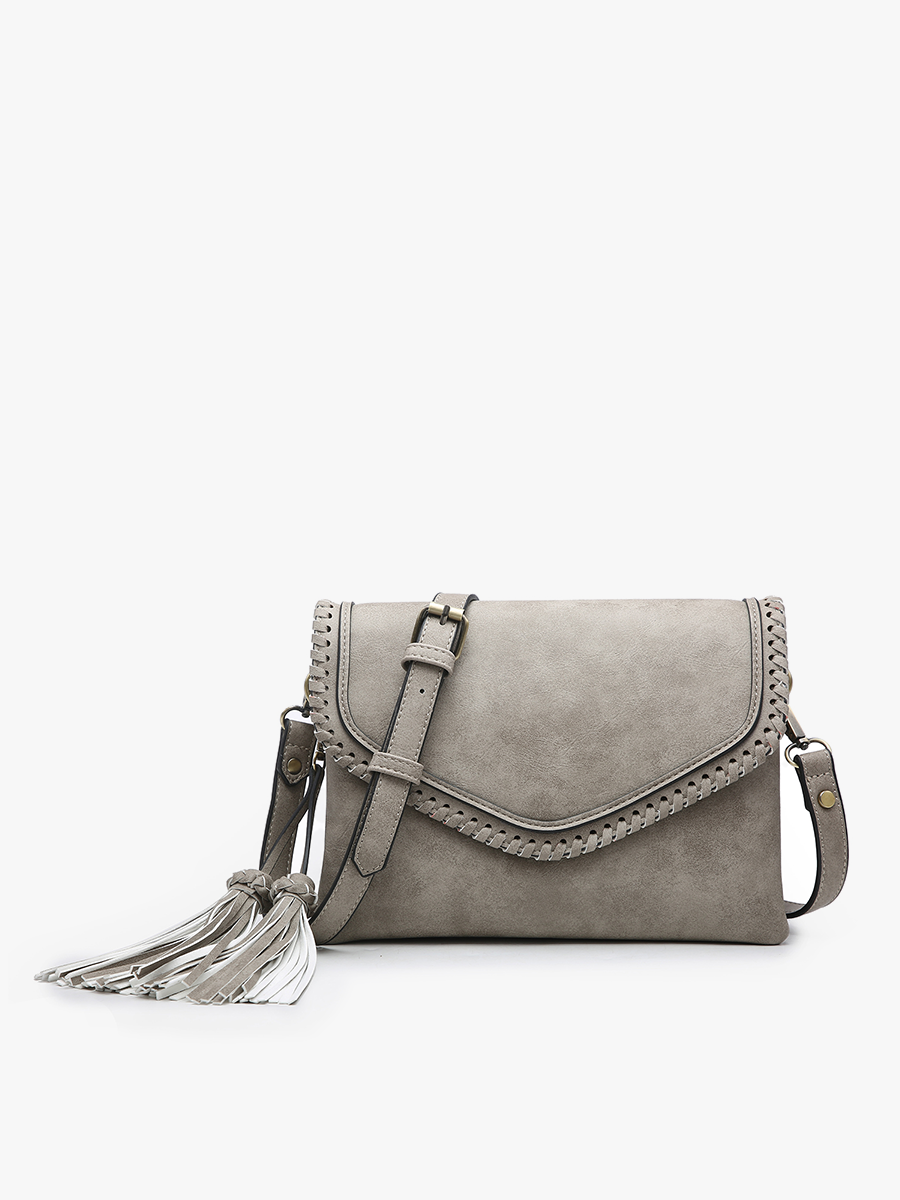 Sloane Flapover Crossbody w/ Whipstitch and Tassel