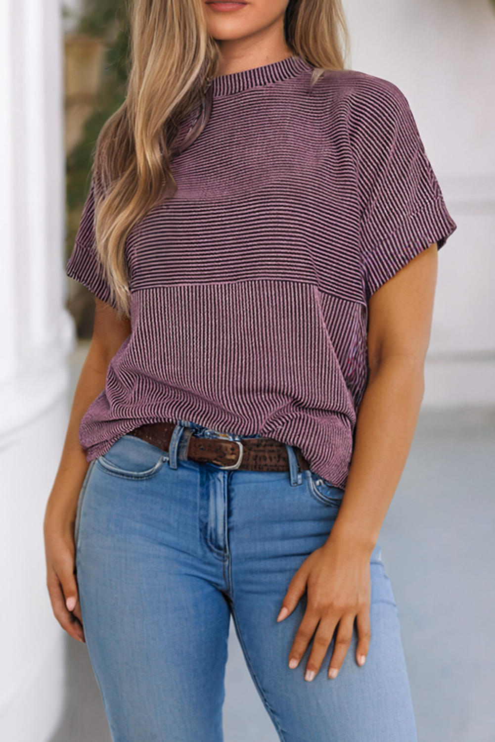 Corded Knit Mock Neck Tee