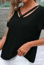 Load image into Gallery viewer, Solid Black Crisscross Neckline Top
