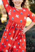 Load image into Gallery viewer, Husker 3/4 Sleeve Twirl Dress
