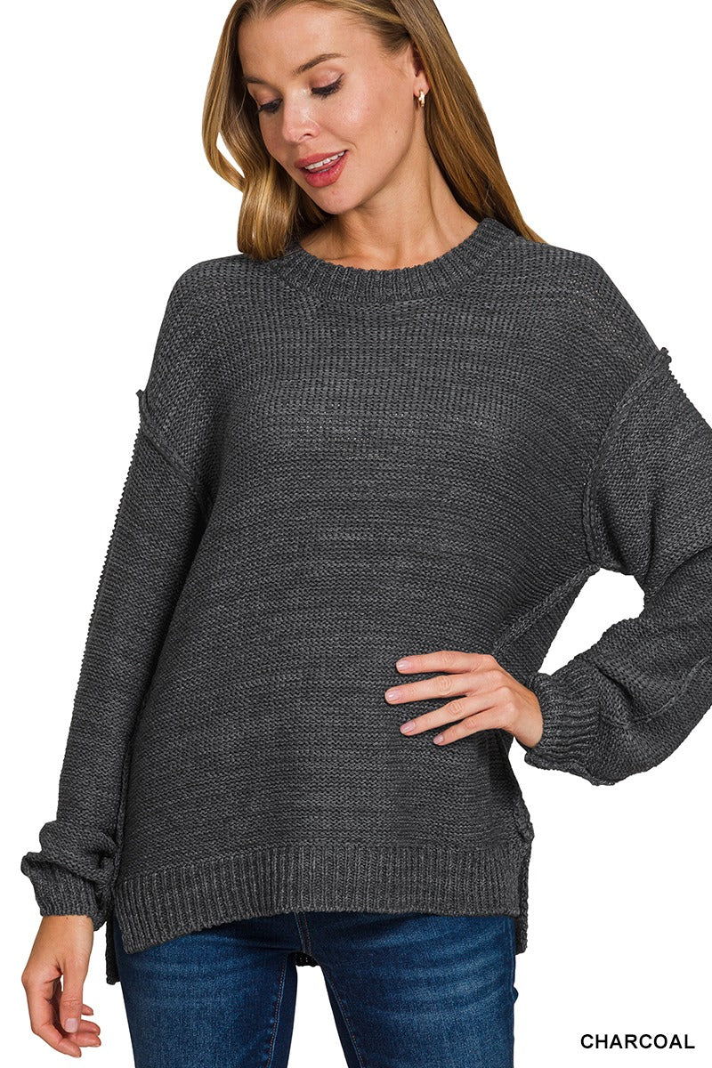 Exposed Seam Round Neck Sweater