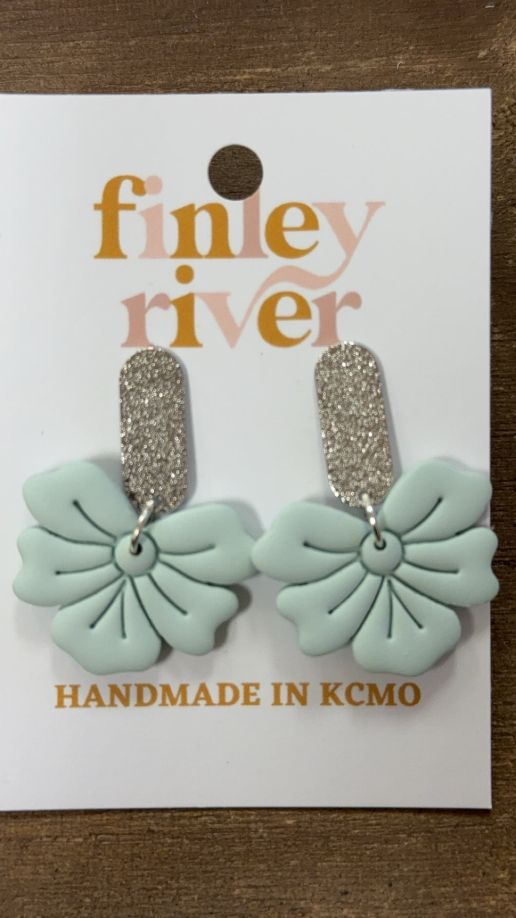 Finley River Mint Flower Silver Band Earrings