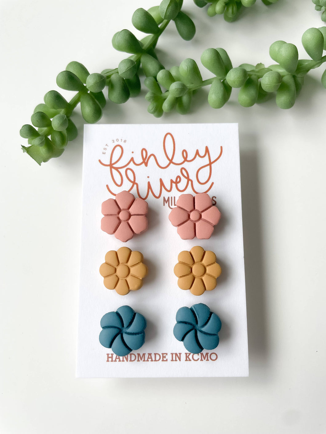 Groovy Floral Studs Triple Pack Clay Earrings